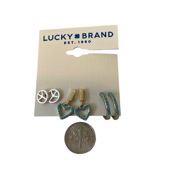 Turquoise Earring Set in Matte Gold & Silver. 3 Pairs included. - Picture 6 of 6